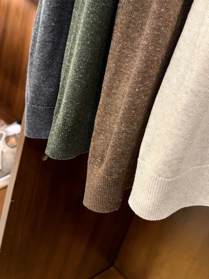 High Quality, Linen Blend, Elegant Business Commuter Stretch Knitted Sweater Lapel Short Sleeve T-Shirt Polo Shirt