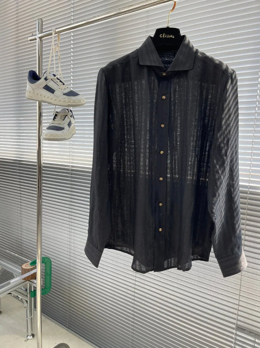 Kiton summer 2025 new cotton and linen blend fabric dark pattern texture fashion casual men's long-sleeved shirt