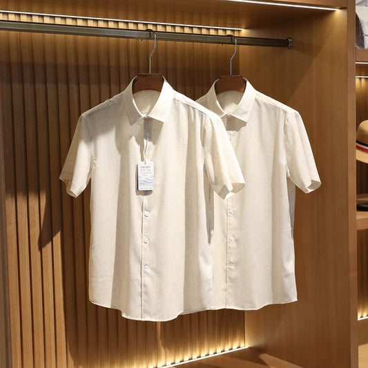 Z Italian luxury summer new light and thin liquid ammonia ice silk linen breathable and easy to take care of short-sleeved shirt