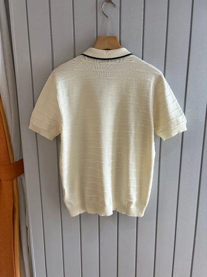 Italian style old money style light luxury summer goat velvet mulberry silk sea collar short sleeved business casual polo shirt