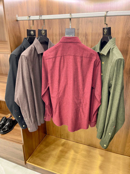 [Warm cashmere cotton] Gentleman's business leisure winter versatile polished slim lapel long-sleeved shirt