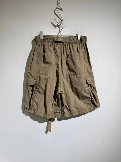 [Drawstring belt design] Comfortable and comfortable, light and multi-pocket loose straight tooling casual shorts for men