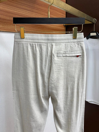 Italian Kiton cotton and linen light elastic waist tether straight casual pants