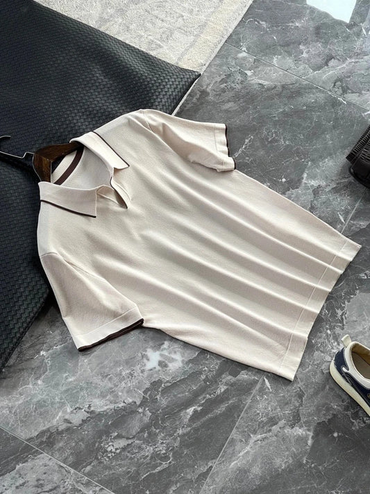 High-luxury business commuting, Lyocell + mulberry silk, simple elastic knitted casual lapel short-sleeved polo shirt