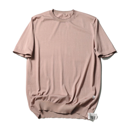 2025 summer new men's urban commuting solid color Tencel mulberry silk blended cool knitted short-sleeved T-shirt