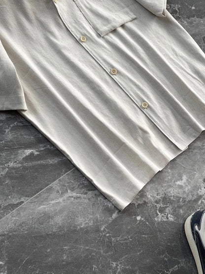 [Classic Cuban Collar Design] Linen Blended Old Money Style Gentleman Casual Summer Linen Short Sleeve Shirt