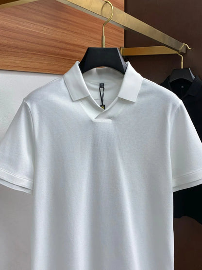 Italian old money style summer pure cotton Haiou collar simple casual short-sleeved polo shirt