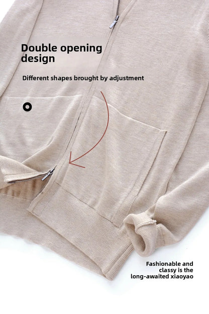 Autumn and winter new LP men's premium stand-up neck zipper knitted cardigan jacket wool Tencel blended sweater