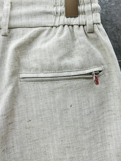 Kiton summer simple and versatile elastic waistband tied rope straight tube linen casual pants