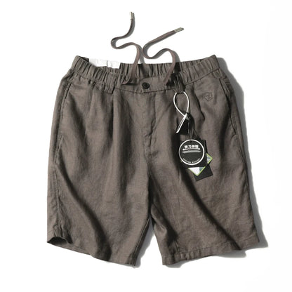 Linen shorts men's summer thin cool middle pants straight loose solid color Japanese retro casual five-point pants