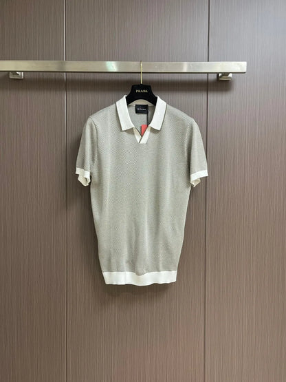 Italian Kiton fashion light luxury summer collar short sleeved cotton mixed silk business casual polo shirt