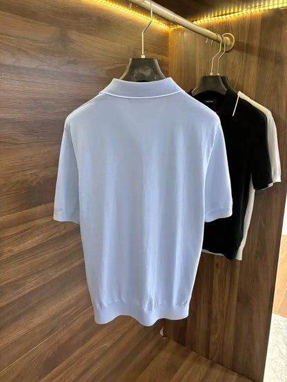 Italian kiton light luxury summer silk blended cotton spinning knitted Haiou collar short-sleeved polo shirt
