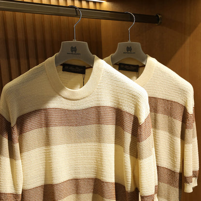 LP 2025 summer new men's high sense old money wind tencel linen hollow breathable knitted short-sleeved T-shirt