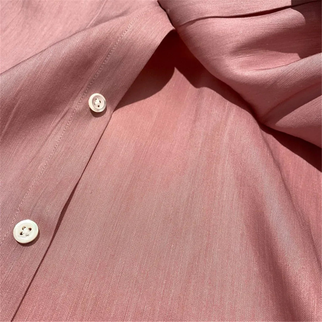 [Pendant elegant temperament] Light luxury Italian versatile, linen Tencel loose business casual long-sleeved shirt