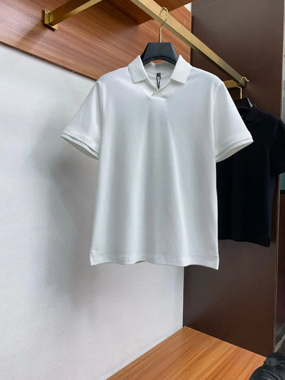 Italian old money style summer pure cotton Haiou collar simple casual short-sleeved polo shirt