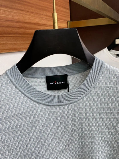 Italian Kiton Fashion Light Luxury Men's Knitted Sweater Crew Neck Versatile Casual Short Sleeve T-Shirt