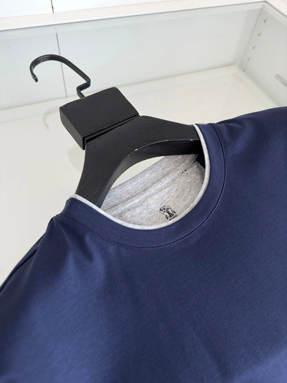 Italy BC men's clothing summer new crew neck bottoming shirt, fake two solid color old money style men's short-sleeved T-shirt