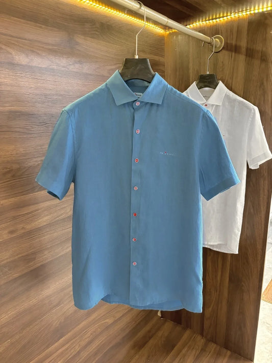Italian Kiton European and American light luxury men's clothing 25 summer linen casual elegant short sleeved shirt