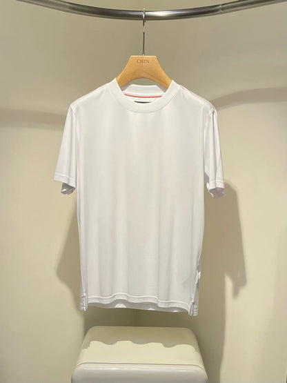 Italian LP Men's Clothing 25 Summer New Acetate Silk Cotton Breathable Solid Color Fashion Casual Short Sleeve T-Shirt