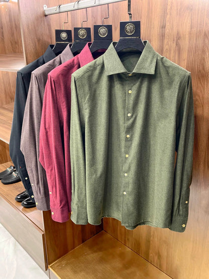 [Warm cashmere cotton] Gentleman's business leisure winter versatile polished slim lapel long-sleeved shirt