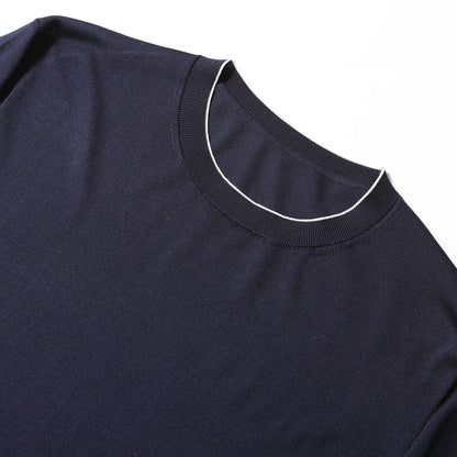 2025 summer new men's urban commuting solid color Tencel mulberry silk blended cool knitted short-sleeved T-shirt