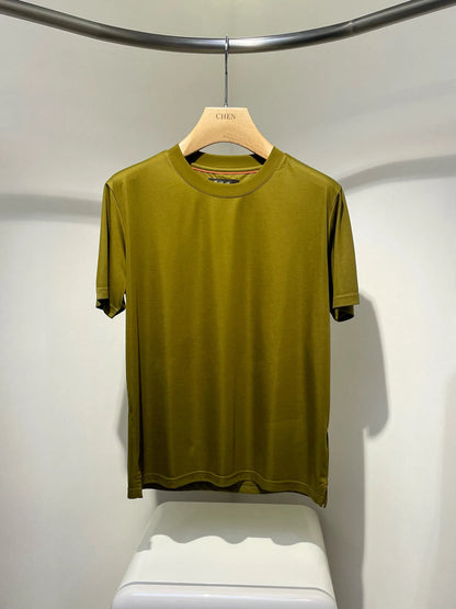 Italian LP Men's Clothing 25 Summer New Acetate Silk Cotton Breathable Solid Color Fashion Casual Short Sleeve T-Shirt