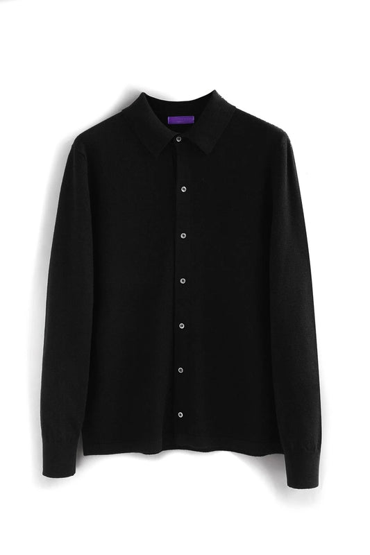 Elegant gentleman, autumn and winter fashion high-end Tencel long-sleeved shirt men's lapel wool knitted cardigan