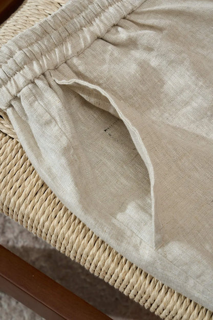 Italian Kiton vintage style summer linen elastic waist straight leg casual pants