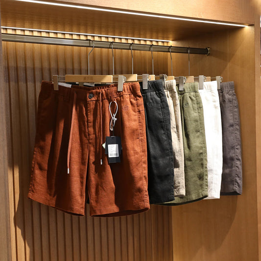 ZZ summer pure linen shorts men's breathable quick-drying easy-care five-point outdoor casual pants
