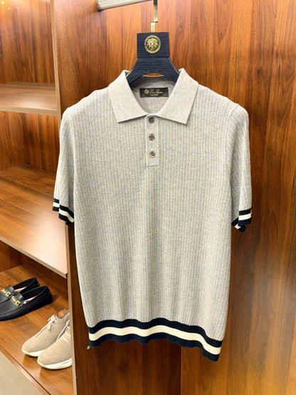 Italian LP Old Money Wind 25 Summer Mulberry Silk Mixed Cashmere Flip Collar Short Sleeve Casual Polo Shirt