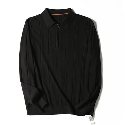 High quality, mulberry silk + cashmere autumn and winter fashion high-end knitted POLO shirt men's lapel sweater
