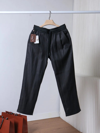 Italian LP old money style simple summer Tencel linen straight tube drawstring elastic waist casual pants