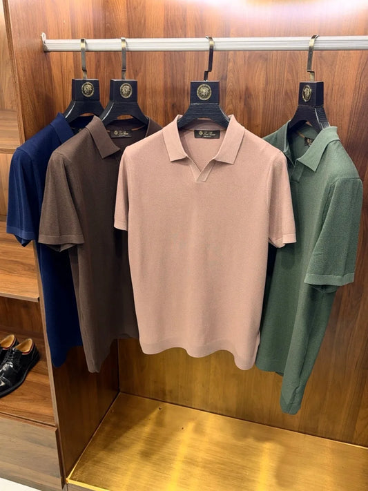 LP Italian old money style light luxury summer mulberry silk mixed Lyocell Haiou collar business casual short-sleeved polo shirt
