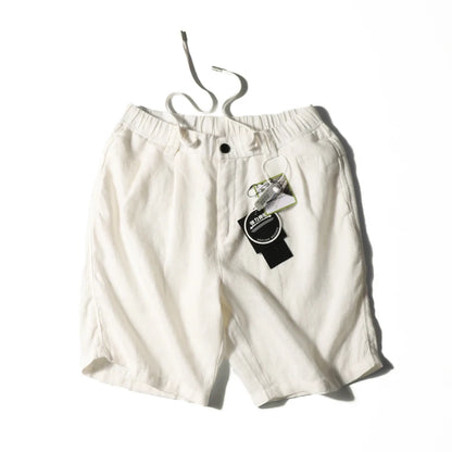 Linen shorts men's summer thin cool middle pants straight loose solid color Japanese retro casual five-point pants