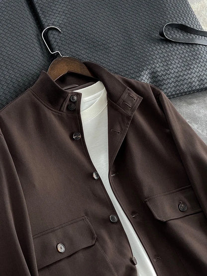 BC old money style, Lyocell wool, classic multi-pocket business casual stand-up collar jacket