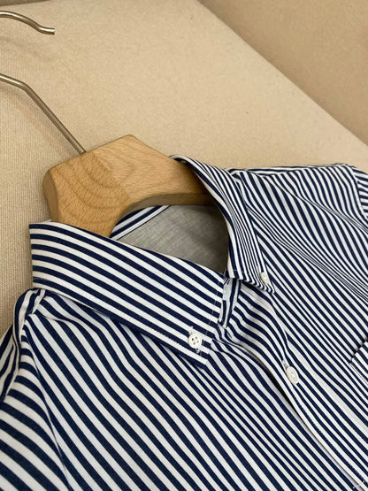 Italian old money style light luxury 25 summer pure cotton shirt business simple casual long sleeved striped shirt