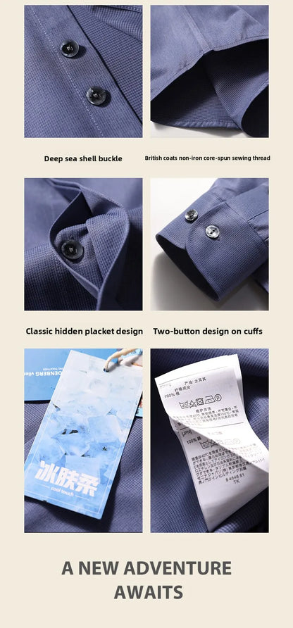 Italian luxury spring new men's business casual long-staple cotton shirt thousand bird plaid dark pattern shirt