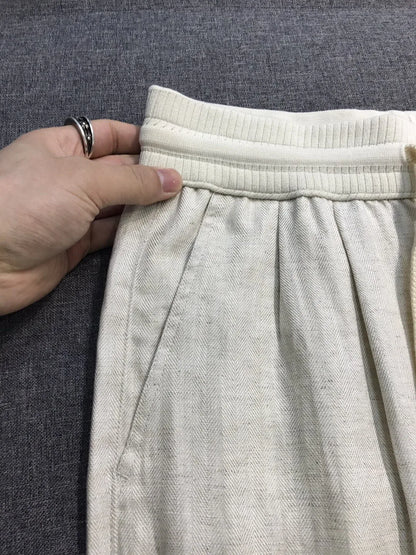 Italian LP European and American light luxury men's clothing linen Tencel elastic waist tether straight casual pants