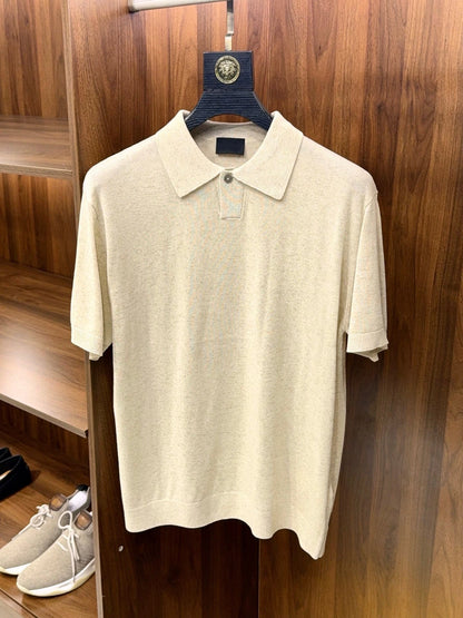 High Quality, Linen Blend, Elegant Business Commuter Stretch Knitted Sweater Lapel Short Sleeve T-Shirt Polo Shirt