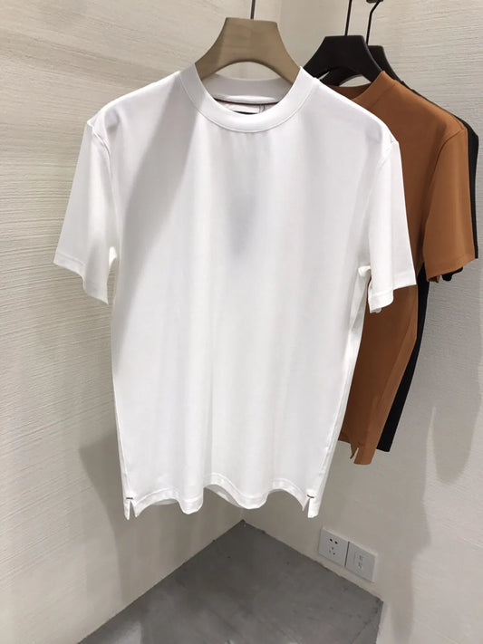 Italian LP vintage style summer silk cotton minimalist round neck business casual short sleeved T-shirt