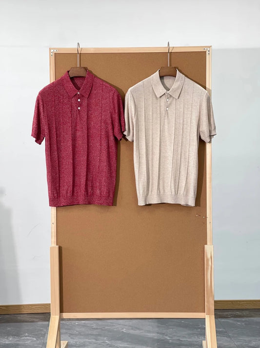 Low key and high texture, Lyocell wool blended LP knitted sweater casual lapel short-sleeved T-shirt polo shirt