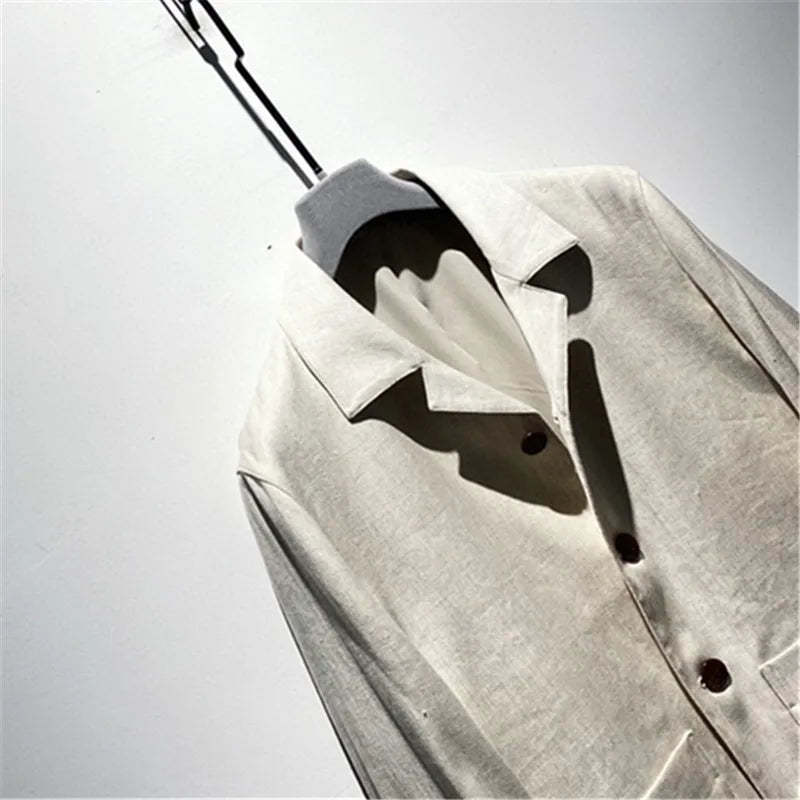 Classic old money style, high-end skin-friendly texture, breathable lapel linen tooling jacket