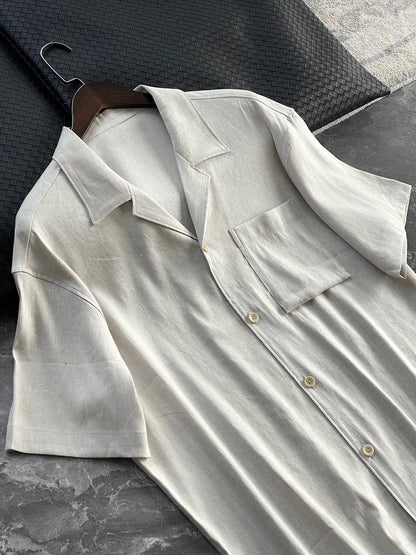 [Classic Cuban Collar Design] Linen Blended Old Money Style Gentleman Casual Summer Linen Short Sleeve Shirt