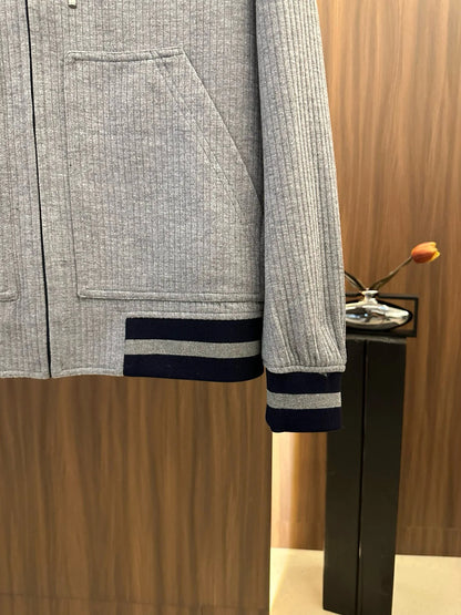 Italy BC old money style men's clothing 24 autumn and winter new wool stripe fashion business casual hooded jacket