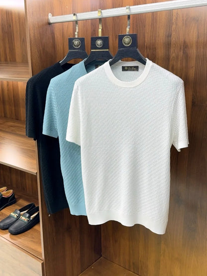 Italian LP old money style spring and summer high-quality Lyocell mixed silk round neck knitted shirt T-shirt