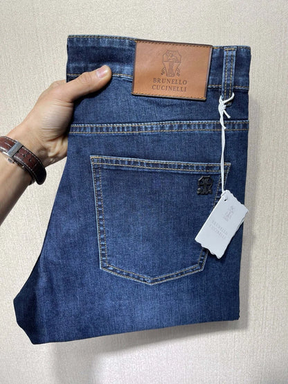 Italy BC men's spring and summer new washed blue micro-elastic breathable fashion casual old money wind small straight jeans