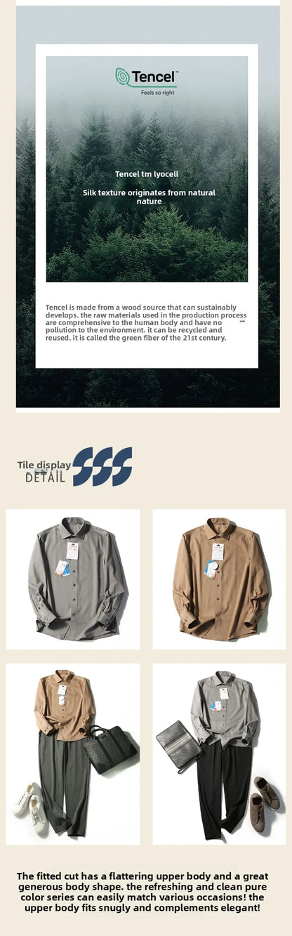 Tencel wool blend, autumn and winter fashion anti-wrinkle non-ironing long-sleeved shirt men's business casual shirt