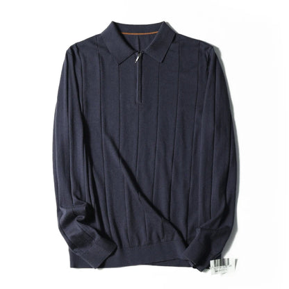 High quality, mulberry silk + cashmere autumn and winter fashion high-end knitted POLO shirt men's lapel sweater
