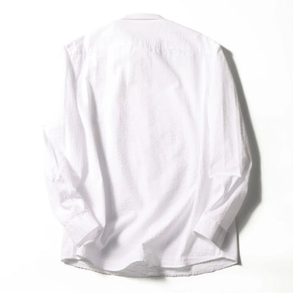 2025 spring and summer new men's high-end white light luxury temperament seersucker cotton long-sleeved shirt 1035