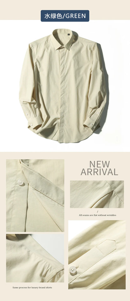 Tencel cotton blend autumn fashion business casual anti-wrinkle men's long-sleeved shirt